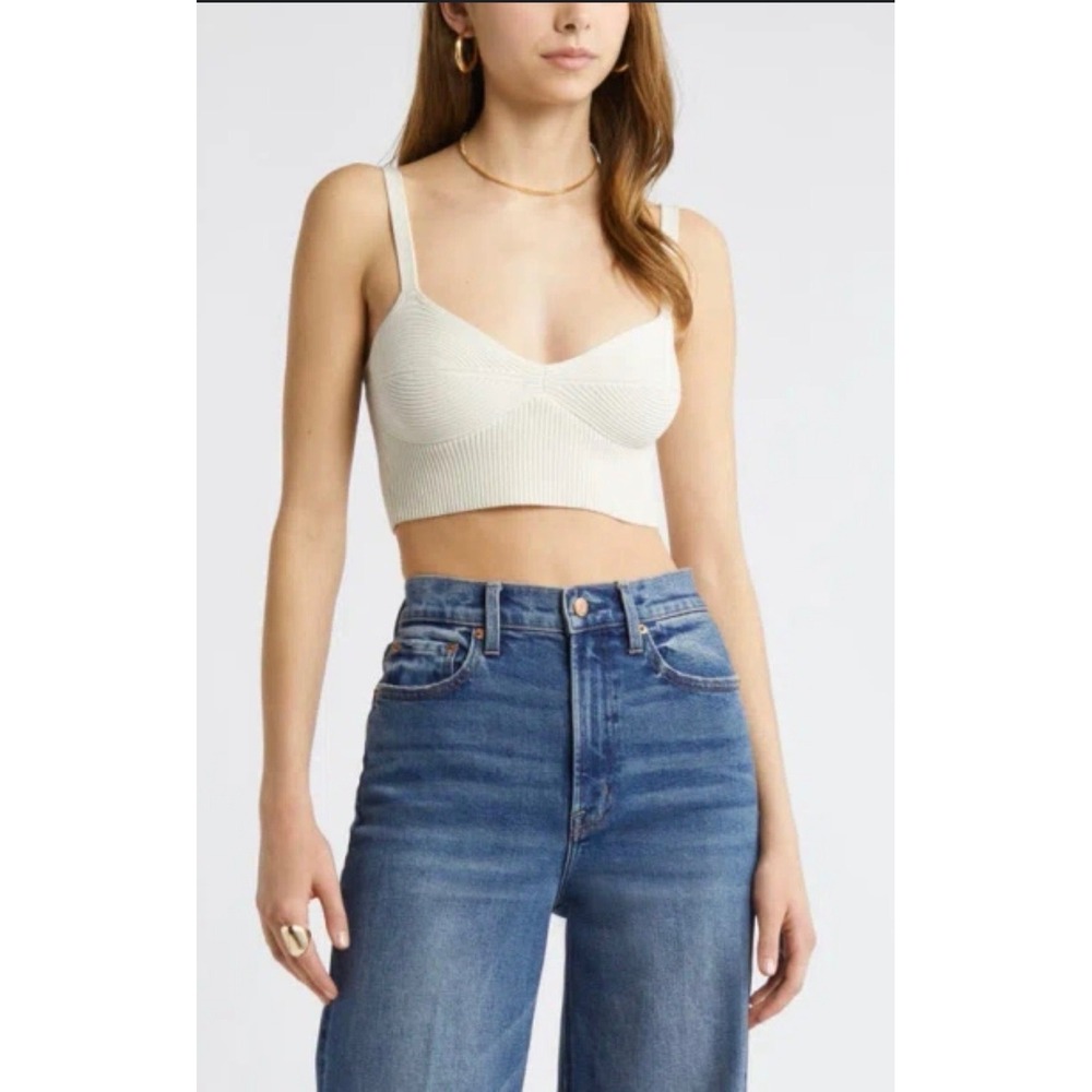 Open‎ Edit Cream Ribbed Knit Bustier Crop Top Tank M